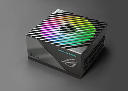 ROG LOKI Series PSU showing the RGB fan