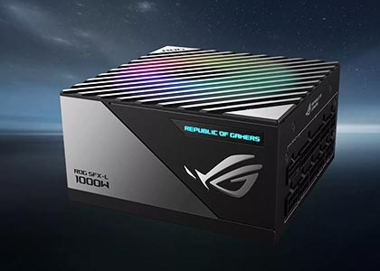 ROG LOKI Series PSU with galaxy-themed background