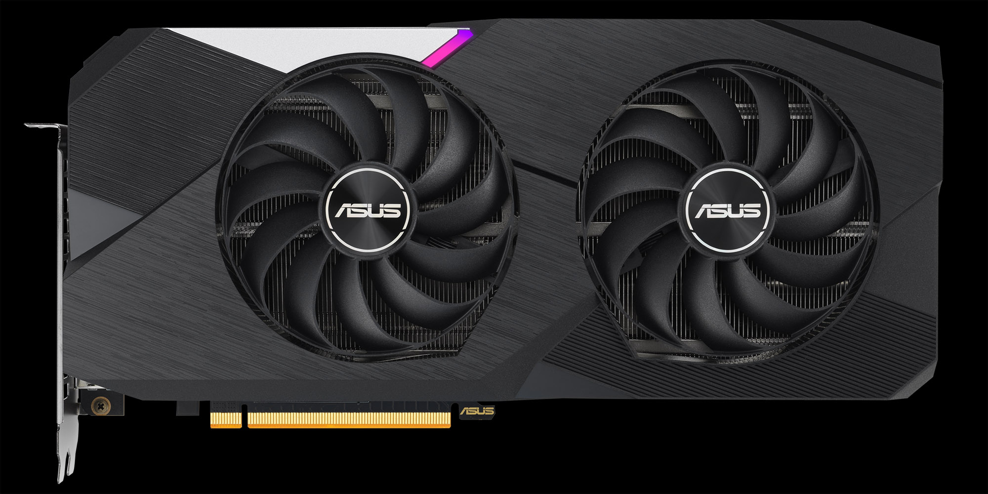 An image of the ASUS Dual Radeon RX 6750 XT graphics card on a black background.